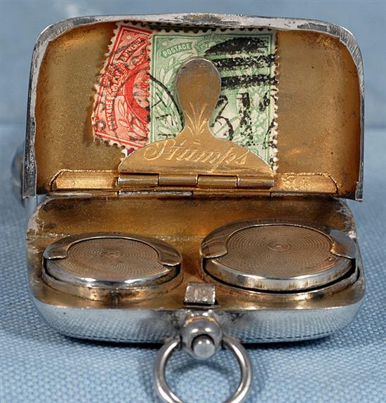 An Edwardian combination silver vesta case/sovereign case and stamp box, Length 3”/69mm to ring Width 2”/53mm, Weight 2.4oz/68 grms